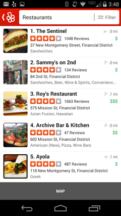 List of Restaurant Nearby on Yelp