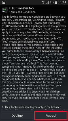 Run HTC Transfer Tool in Samsung
