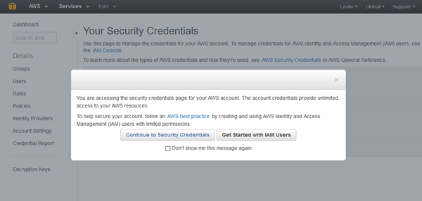Amazon S3 Accessing Security Crendentials