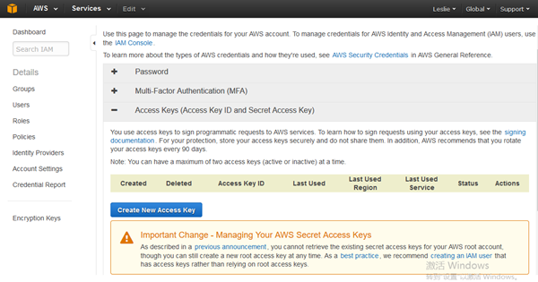 Amazon S3 Create New Access Key