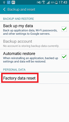 Tap Factory Data Reset