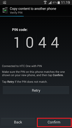 Confirm PIN Code on Samsung