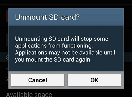 Confirm to Unmount SD Card
