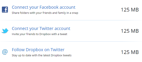 Connect Facebook and Twitter to Dropbox to Get More Space