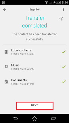 Data Transfer from Samsung to Sony Finished