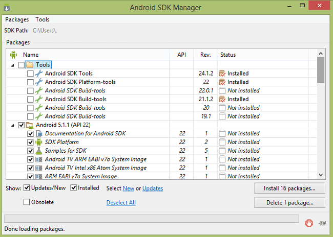 Load Package with Android SDK Manager