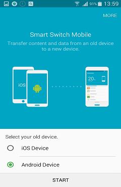 Select Android as Old Device