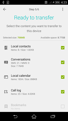 Select Data to Receive from Samsung