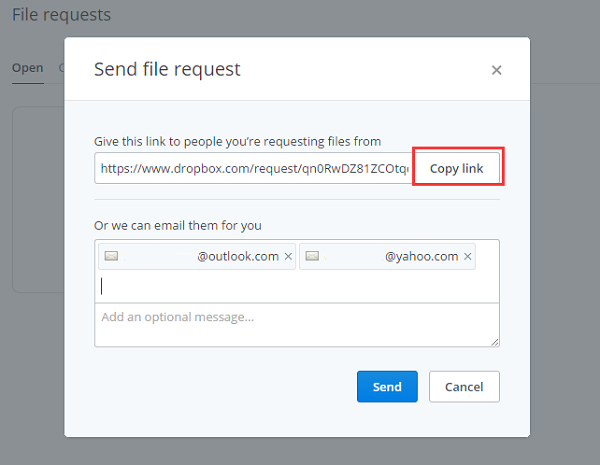 Request Files on Dropbox