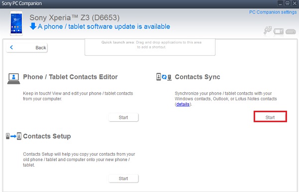 Choose Contacts Sync Option