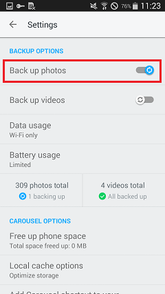 Turn on Automatic Backup Photos Option