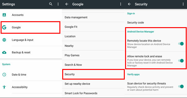 Turn on Google Security Settings