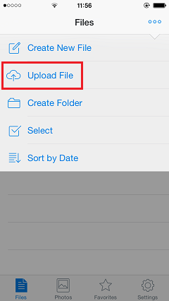 Click Upload Files Button in iOS Dropbox