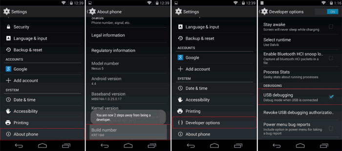 Enable USB Debugging on Android 4.2