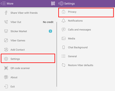 Select Privacy on Android Viber