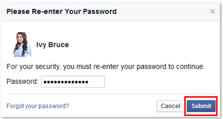 Facebook Re-enter your Password