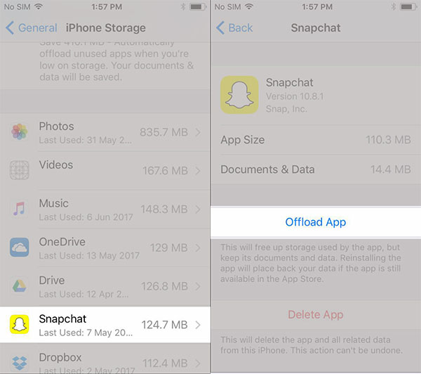 Offload Snapchat App