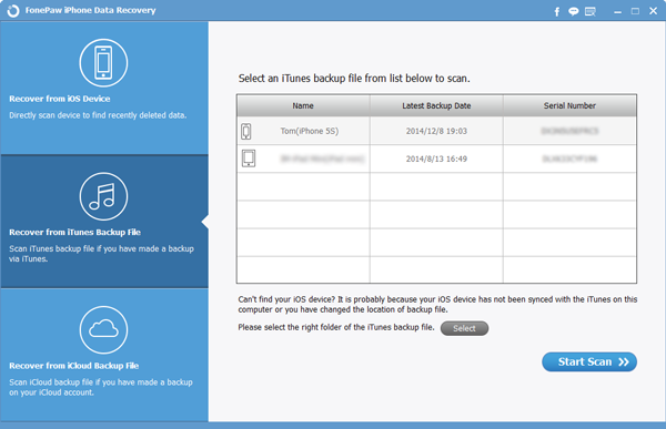 Scan and Extract iTunes Backup File
