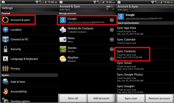 Sync Contacts from Android to Google
